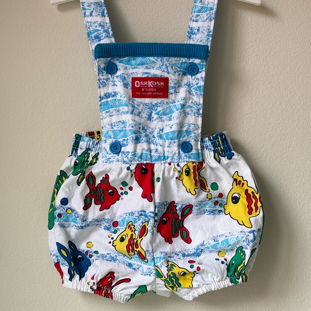 OshKosh B'gosh Vintage Kids Fish Print Overalls - Multicolor 3/6M